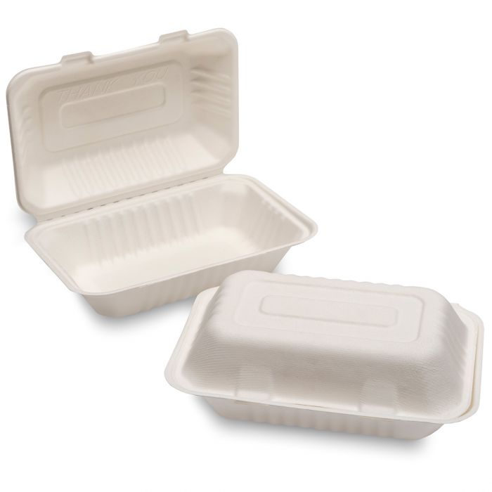 Dispo Bagasse Clamshell Takeaway Box 250 x 9inch x 6inch