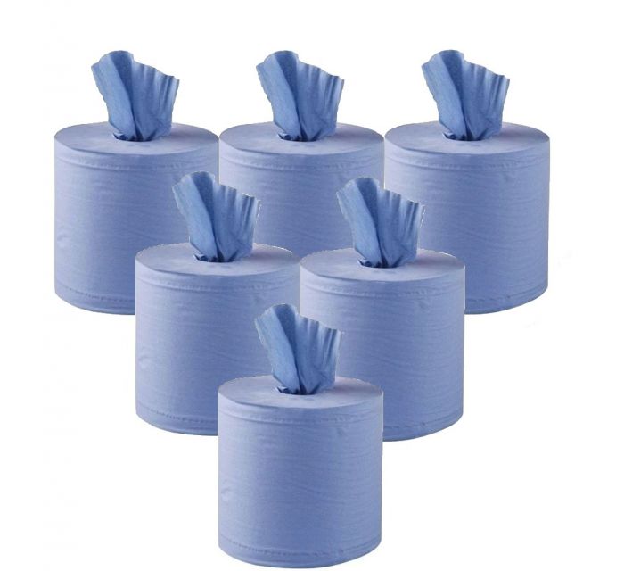 2 Ply Blue Centre Feed Rolls 6 x 120m