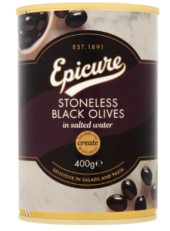 Epicure Stoneless Black Olives 400gm
