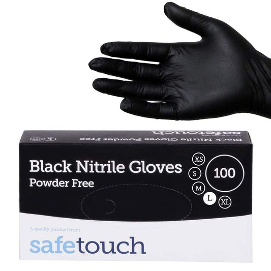 Large Powder Free BLACK Disposable NITRILE Gloves 1 x 100