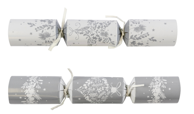 Standard Silver & White Bauble Crackers 100 x 10inch