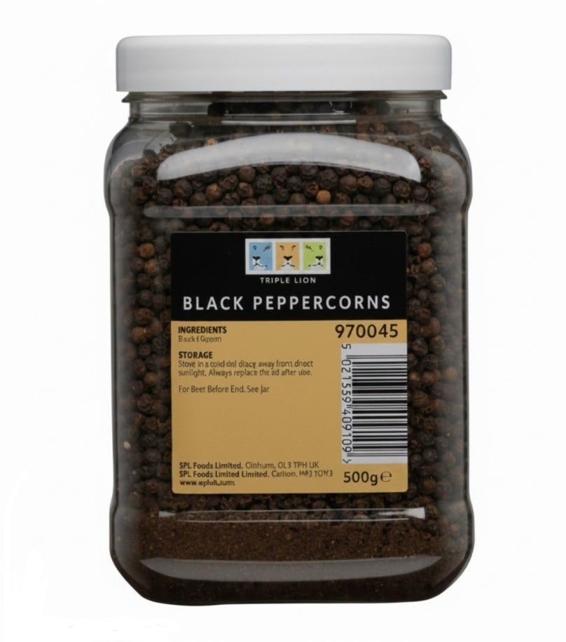 Triple Lion Whole Black Peppercorns (Tub) 500gm