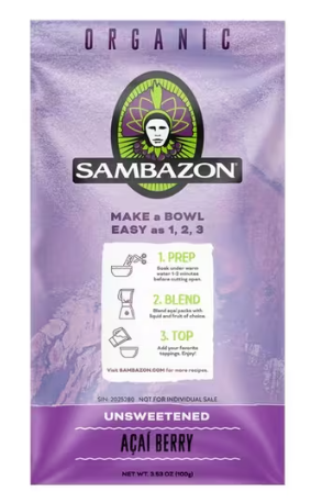 Sambazon Organic Unsweetened Acai Superfruit Pack 100gm
