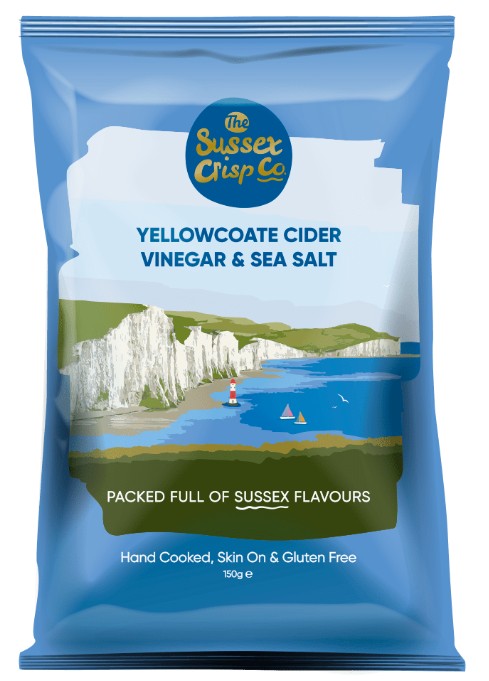 Sussex Crisp Co. Yellowcoate Cider Vinegar & Sea Salt Crisps 12 x 150gm